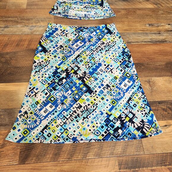90s/Early 2000s Vtg Halter Top & Skirt Set Geometric Beach Party Summer Outfit - Picture 3 of 8
